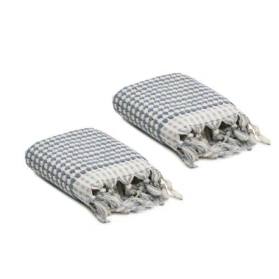 Oliviera Home Dots Turkish Cotton Terry Hand Towels In Blue