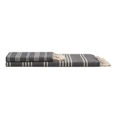 Oliviera Home Essential Stripe Turkish Cotton Bath And Hand Towel In Black