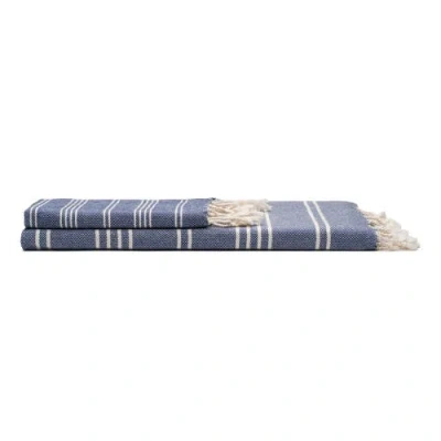 Oliviera Home Essential Stripe Turkish Cotton Bath And Hand Towel In Blue