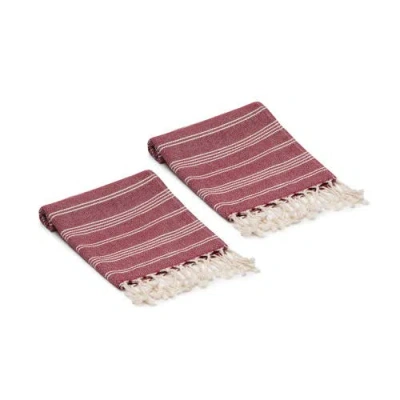 Oliviera Home Essential Stripe Turkish Cotton Bath And Hand Towel In Burgundy