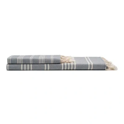 Oliviera Home Essential Stripe Turkish Cotton Bath And Hand Towel In Gray