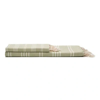 Oliviera Home Essential Stripe Turkish Cotton Bath And Hand Towel In Green