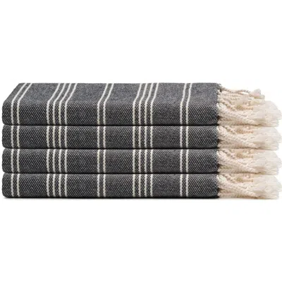 Oliviera Home Essential Stripe Turkish Cotton Hand Towel Bundle In Black