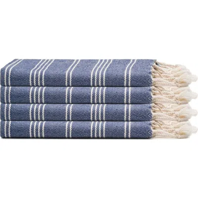 Oliviera Home Essential Stripe Turkish Cotton Hand Towel Bundle In Blue
