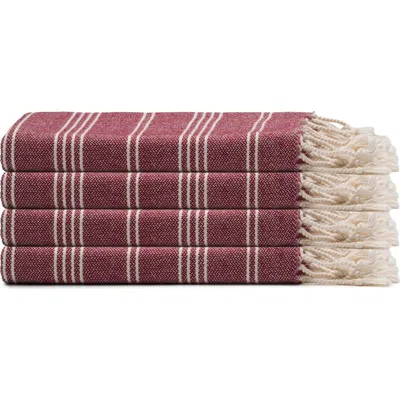 Oliviera Home Essential Stripe Turkish Cotton Hand Towel Bundle In Burgundy