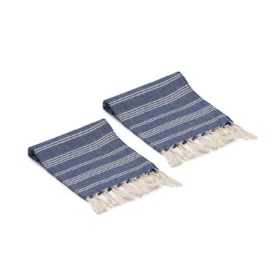 Oliviera Home Essential Stripe Turkish Cotton Hand Towels In Blue