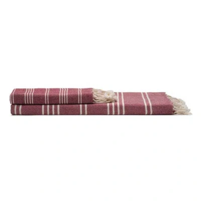 Oliviera Home Essential Stripe Turkish Cotton Hand Towels In Burgundy