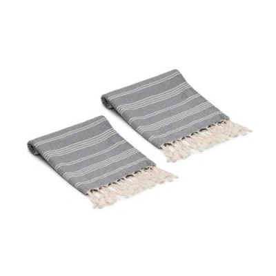Oliviera Home Essential Stripe Turkish Cotton Hand Towels In Gray