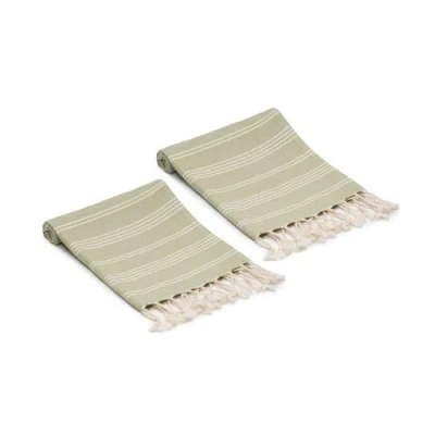 Oliviera Home Essential Stripe Turkish Cotton Hand Towels In Green