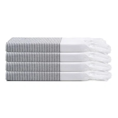 Oliviera Home Fine Stripe Turkish Cotton Hand & Kitchen Towel Bundle In Black