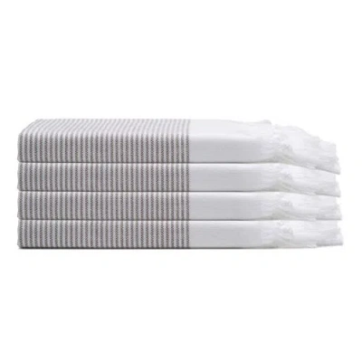 Oliviera Home Fine Stripe Turkish Cotton Hand & Kitchen Towel Bundle In Brown