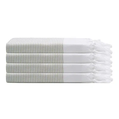 Oliviera Home Fine Stripe Turkish Cotton Hand & Kitchen Towel Bundle In Green
