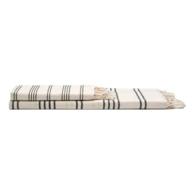 Oliviera Home Heritage Stripe Turkish Cotton Bath And Hand Towel In Black