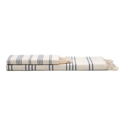 Oliviera Home Heritage Stripe Turkish Cotton Bath And Hand Towel In Blue