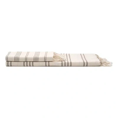 Oliviera Home Heritage Stripe Turkish Cotton Bath And Hand Towel In White