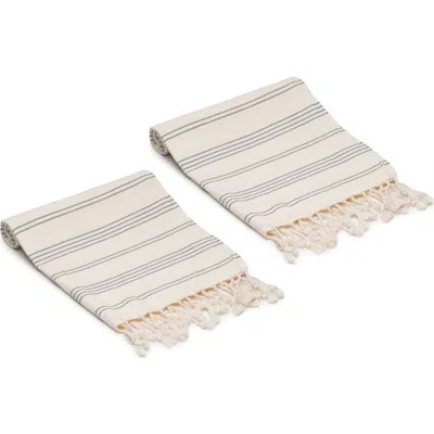 Oliviera Home Heritage Stripe Turkish Cotton Hand Towels In Gray