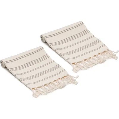 Oliviera Home Heritage Stripe Turkish Cotton Hand Towels In Neutral