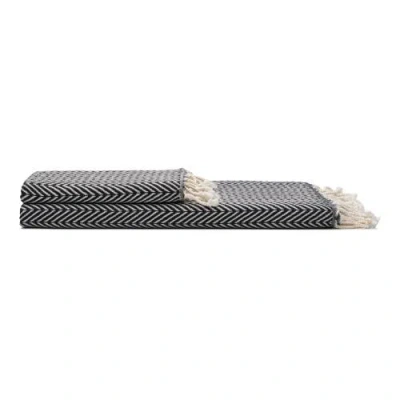 Oliviera Home Herringbone Turkish Cotton Bath And Hand Towel In Black