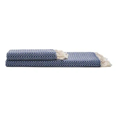 Oliviera Home Herringbone Turkish Cotton Bath And Hand Towel In Blue