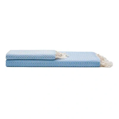 Oliviera Home Herringbone Turkish Cotton Bath And Hand Towel In Blue