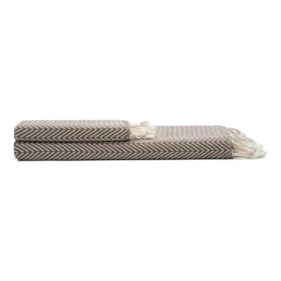 Oliviera Home Herringbone Turkish Cotton Bath And Hand Towel In Brown
