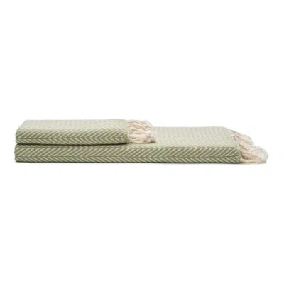 Oliviera Home Herringbone Turkish Cotton Bath And Hand Towel In Green
