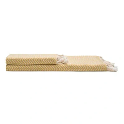Oliviera Home Herringbone Turkish Cotton Bath And Hand Towel In Yellow