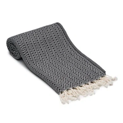 Oliviera Home Herringbone Turkish Cotton Bath Towel In Black