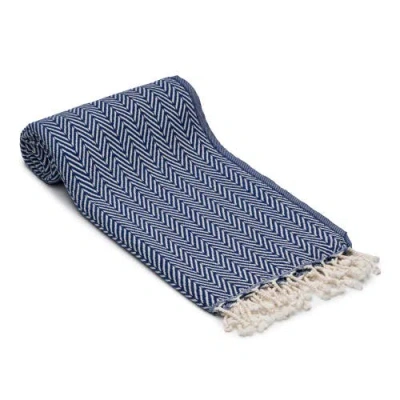 Oliviera Home Herringbone Turkish Cotton Bath Towel In Blue
