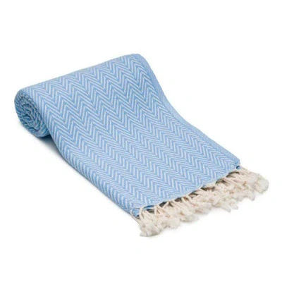 Oliviera Home Herringbone Turkish Cotton Bath Towel In Blue