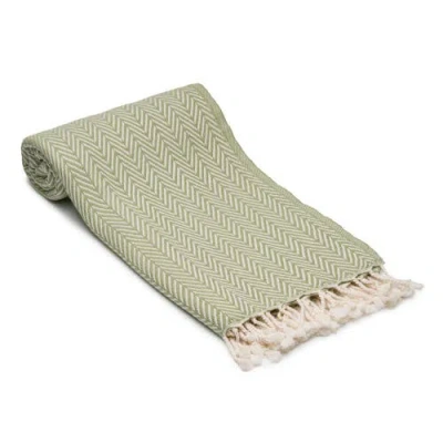 Oliviera Home Herringbone Turkish Cotton Bath Towel In Green