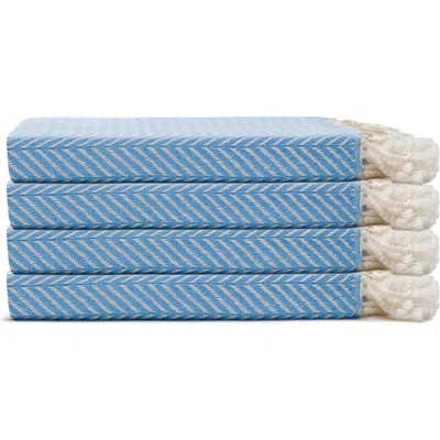 Oliviera Home Herringbone Turkish Cotton Hand Towel Bundle In Blue