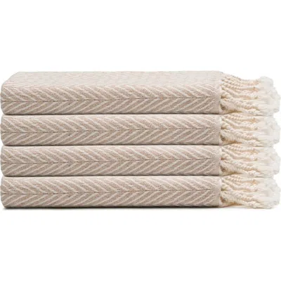 Oliviera Home Herringbone Turkish Cotton Hand Towel Bundle In Brown