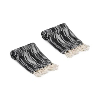 Oliviera Home Herringbone Turkish Cotton Hand Towels In Black