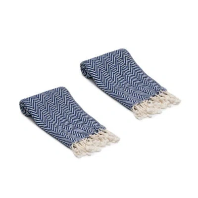 Oliviera Home Herringbone Turkish Cotton Hand Towels In Blue