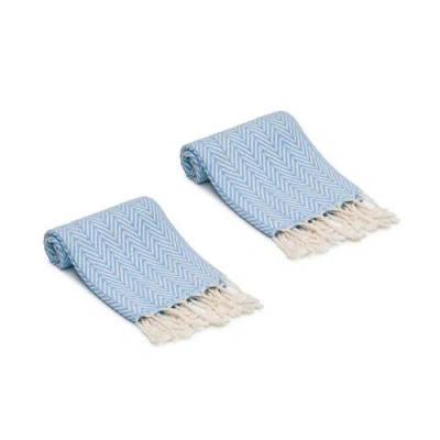 Oliviera Home Herringbone Turkish Cotton Hand Towels In Blue