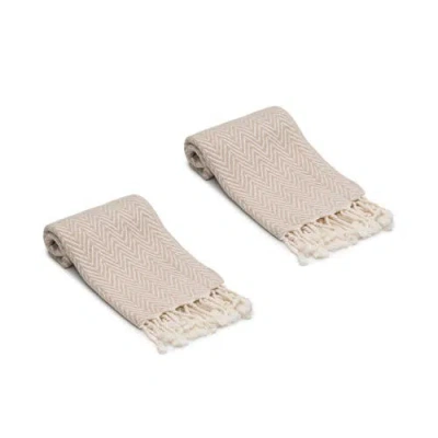 Oliviera Home Herringbone Turkish Cotton Hand Towels In Neutral