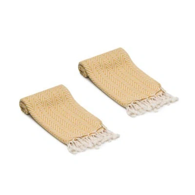 Oliviera Home Herringbone Turkish Cotton Hand Towels In Yellow