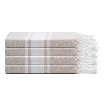 Oliviera Home Mono Stripe Turkish Cotton Hand & Kitchen Towel Bundle In Brown