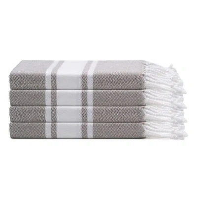Oliviera Home Mono Stripe Turkish Cotton Hand & Kitchen Towel Bundle In Brown