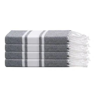 Oliviera Home Mono Stripe Turkish Cotton Hand & Kitchen Towel Bundle In Gray