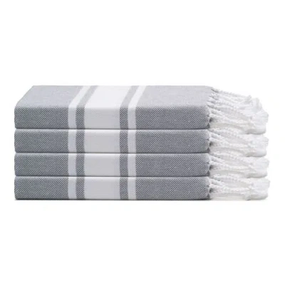 Oliviera Home Mono Stripe Turkish Cotton Hand & Kitchen Towel Bundle In Gray