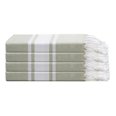 Oliviera Home Mono Stripe Turkish Cotton Hand & Kitchen Towel Bundle In Green