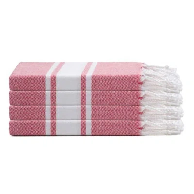 Oliviera Home Mono Stripe Turkish Cotton Hand & Kitchen Towel Bundle In Pink