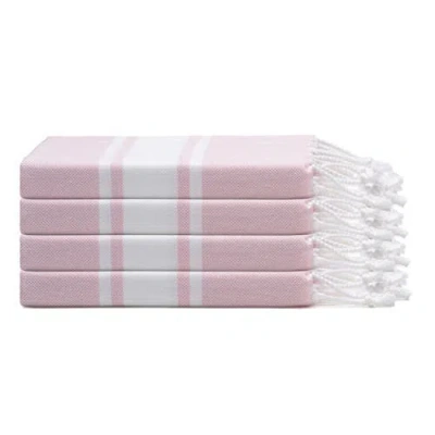Oliviera Home Mono Stripe Turkish Cotton Hand & Kitchen Towel Bundle In Pink