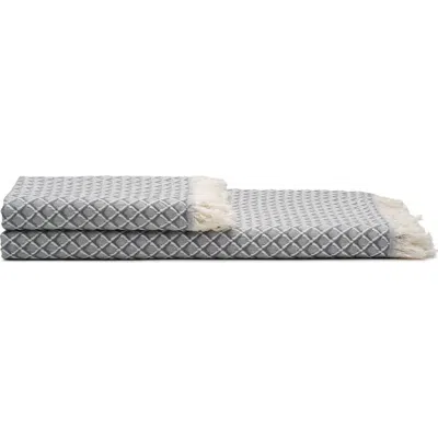 Oliviera Home Serenity Grid Turkish Cotton Bath And Hand Towel In Gray