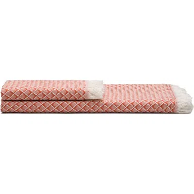 Oliviera Home Serenity Grid Turkish Cotton Bath And Hand Towel In Red