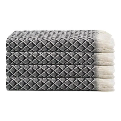 Oliviera Home Serenity Grid Turkish Cotton Hand Towel Bundle In Black