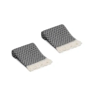 Oliviera Home Serenity Grid Turkish Cotton Hand Towels In Black