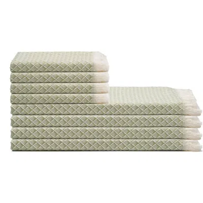 Oliviera Home Serenity Grid Turkish Cotton Towel Bundle In Green